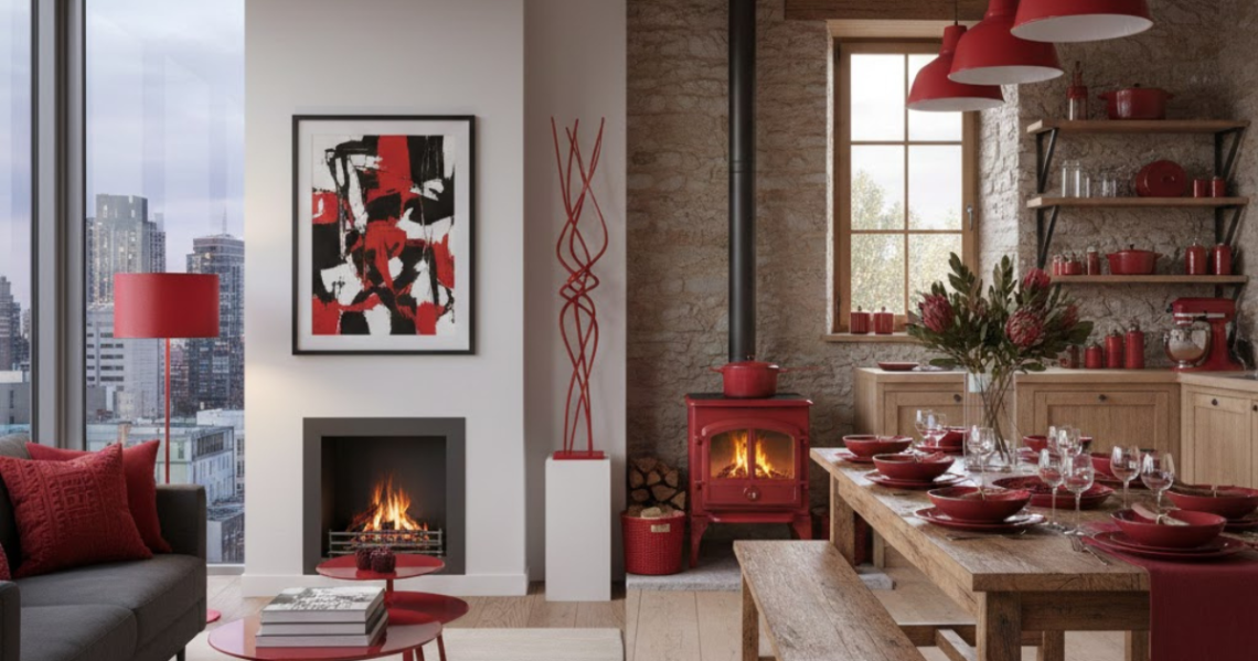 red accent color home decor